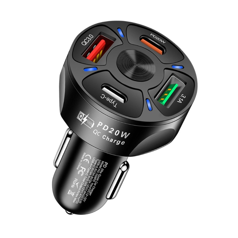 Zzz Auto Car Charger Quick Charge Empat USB Port Pemantik Rokok Charger Laptop Portable Adaptor Flash Charging PD20W Q