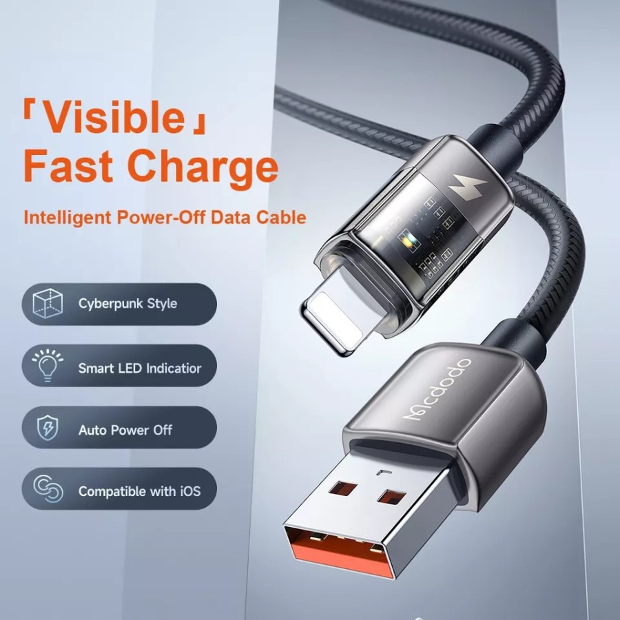 MCDODO CA-3140 Transparent Cable Usb to Lightning 3A Auto Power OFF