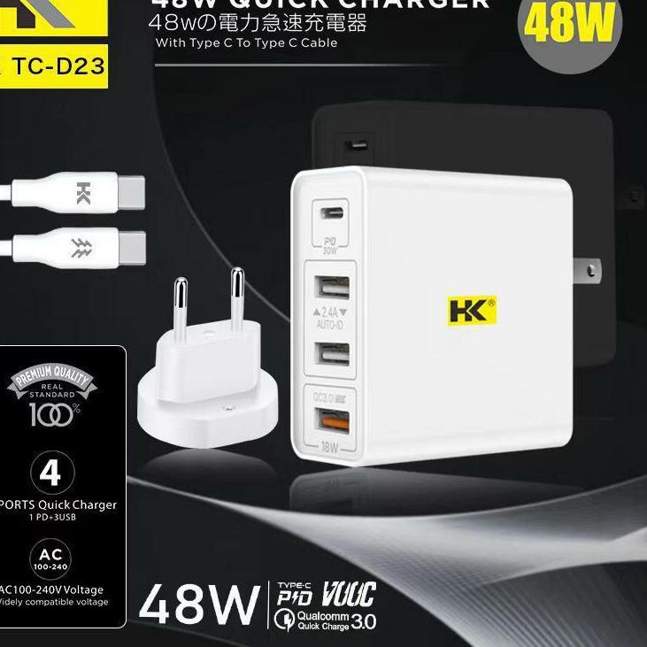 ✤ CHARGER HK 48W 3USB PD QUALCOMM 3.0 VOOC TYPE C TO C HK D23 ♪