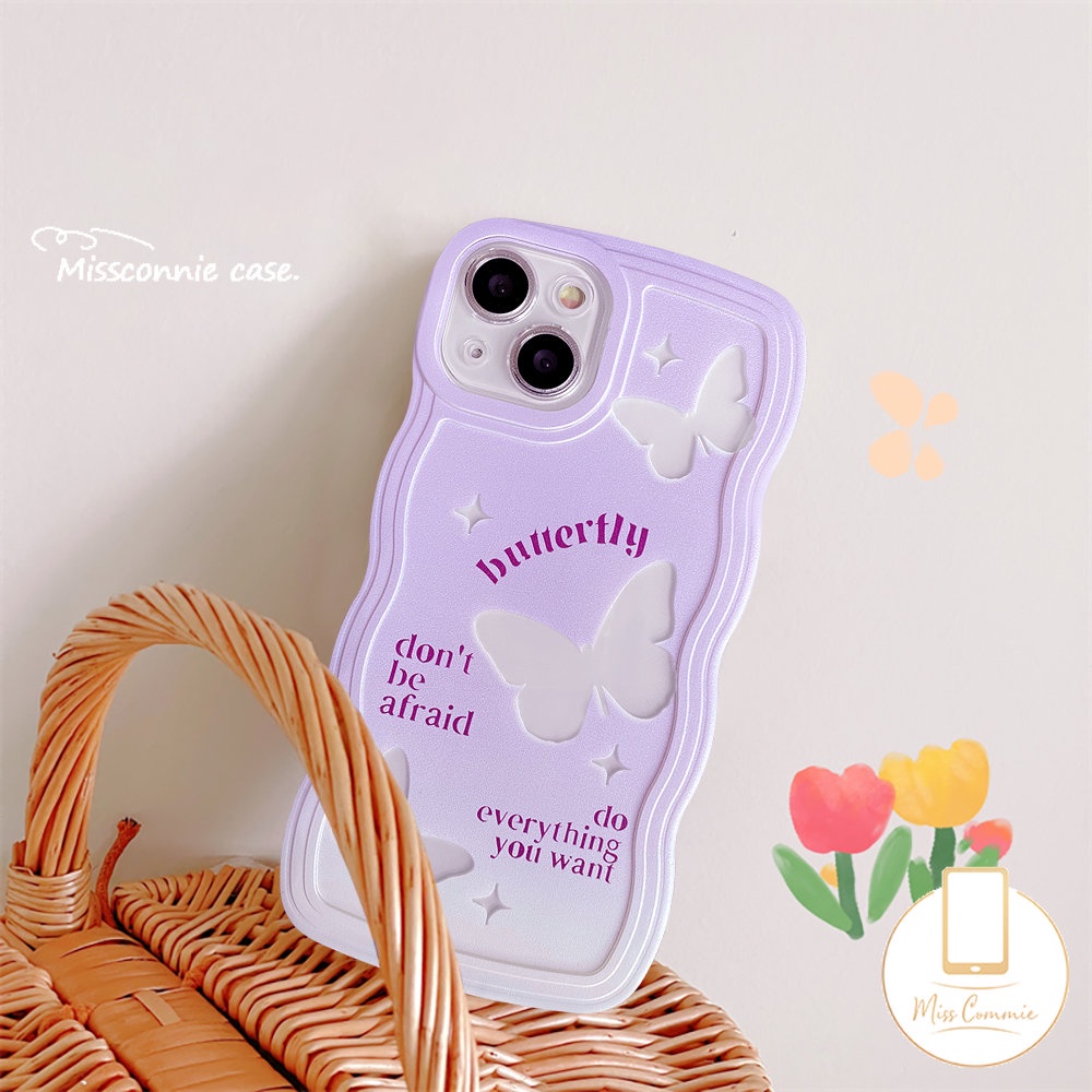 Case OPPO A57 A78 A17K A16 A17 A15 A96 A54 A74 A12 A16s A5s A55 A76 A95 A77 A3s A5 A9 A7 A16K A1k A77s A53 A52 Reno 8T 85f 7Z 6 Kupu Fantastis Ungu Gradasi Bergelombang Penutup Tepi