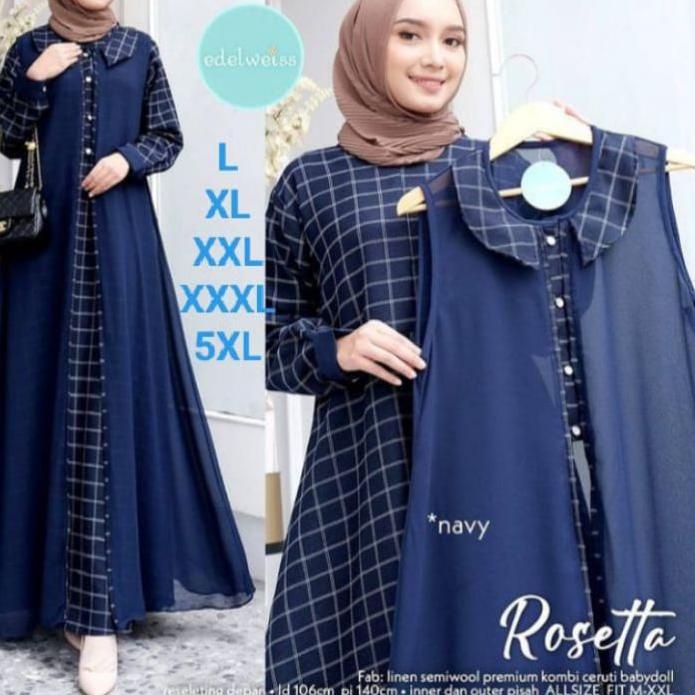 ✬ gamis jumbo 2 in 1 set outer ukuran L XL XXL 3XL 5L Ld   140 gamis set outer Rosetta motif kotak k