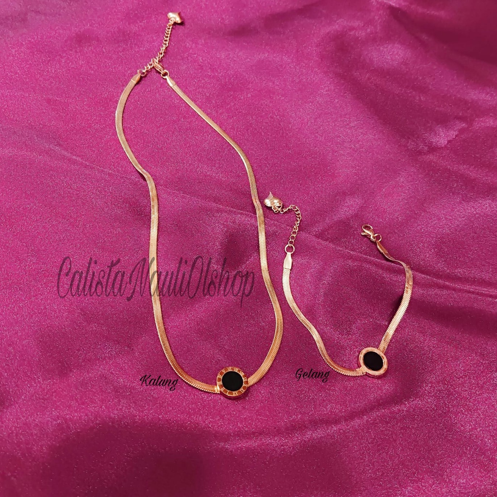 SET BULAT HITAM RMWI PERHIASAN EMAS KOREA ANTI KARAT DAN ANTI LUNTUR
