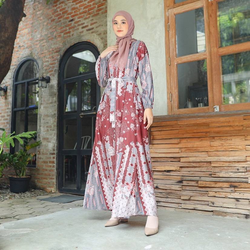 Bae Rona Dress Wanita Maxmara Lux Premium Gamis Terbaru Lengan Panjang Baju Muslim Pesta Kekinian LD 140 cm