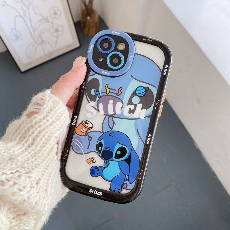 1PC PCasing hp iPhone Puff Case IPhone 11 12 13 14 Pro Max Soft Phone Case Cute Stitch Anime Cartoon Happy Phone Case Cover Bumper