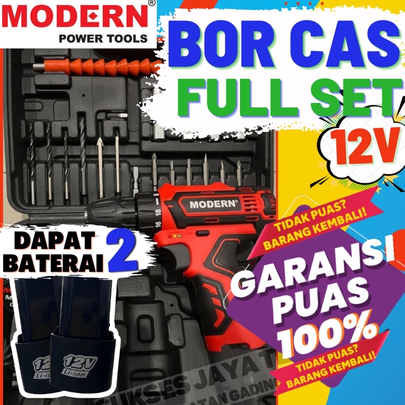 mesin Bor cas murah M13 SET MODERN bor baterai koper mesin bor cordless drill baterai cordles 12V M1