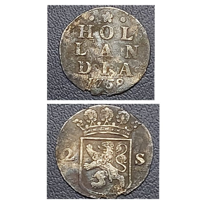 Paling murah Koin Kuno Negara Indonesia series VOC Stuivers Holandia Tahun 1758 Kondisi Koin Layak D