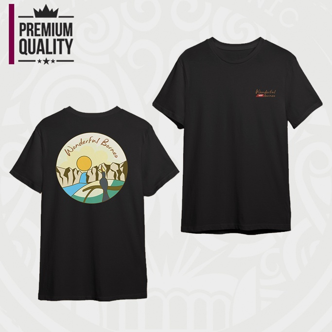 Kaos Etnik Wonderful Borneo / Baju Etnik / Baju kaos dayak / baju kalimantan / kaos hitam / baju mot