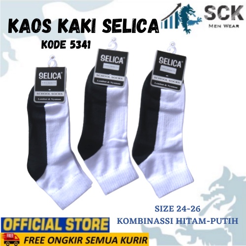 Kaos Kaki Sekolah Panjang SELICA 5341 Kombinasi Putih-Hitam / Kaus kaki TK SD SMP SMA SMU SMK GROSIR