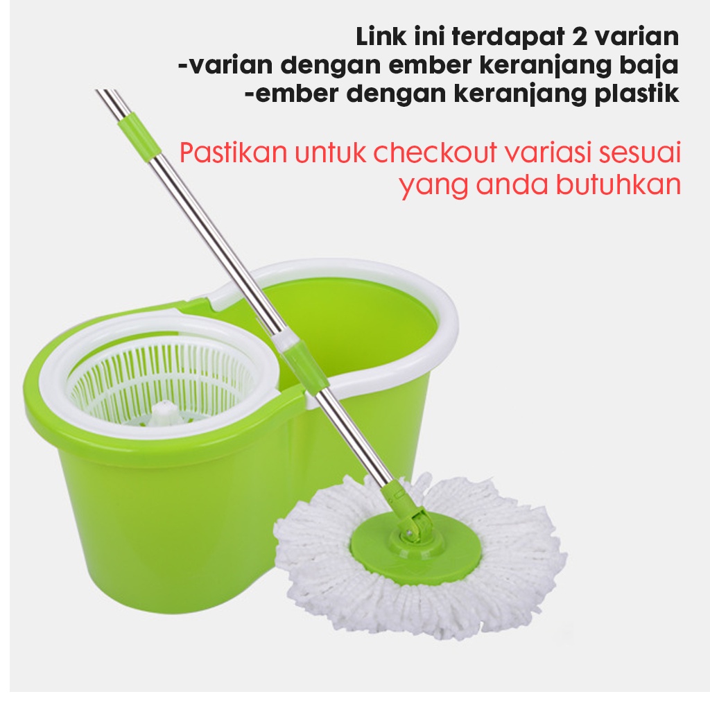 Set Alat Pel Lantai STAINLESS Super Mop Dengan Ember Pencuci Putar | hand preassure rotary mop 360