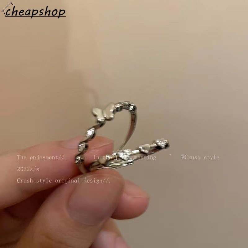 IFYOU Fashion Tembaga Zirkon Cincin Set Jantung Kupu-Kupu Perak Jari Rings Perhiasan Y2K Aksesoris