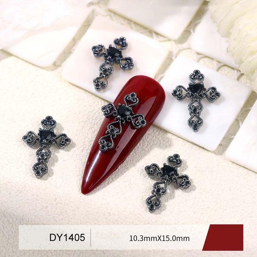 [Elegan] Cross Dekorasi Kuku Wanita Retro Perak Jepang Nail Drills Croix Cross Zirkon Hiasan Kuku 3D Nail Jewelry