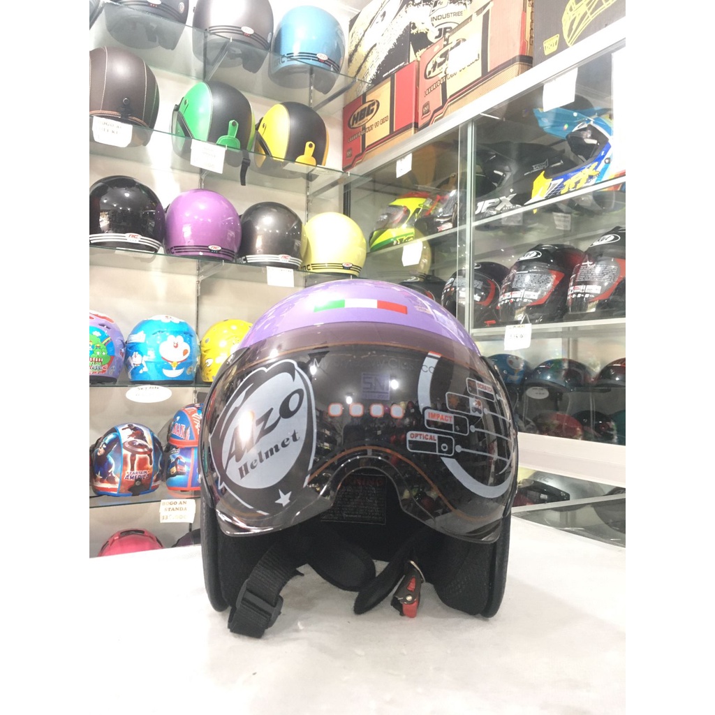 Aizo Helm Pilot Italy Half Face Dewasa Kaca Pilot Ungu Glossy Standar Keamanan SNI CODPackBubbleWrap