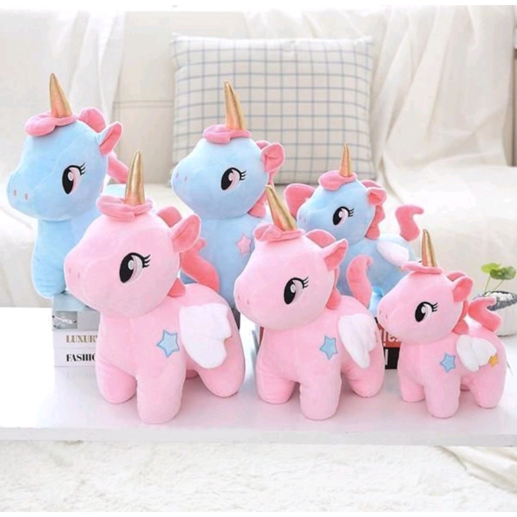 Boneka Kuda Pony Unicorn Poni Bertanduk Ukuran L T: 35 cm Bahan Halus Lembut Dacron Murni