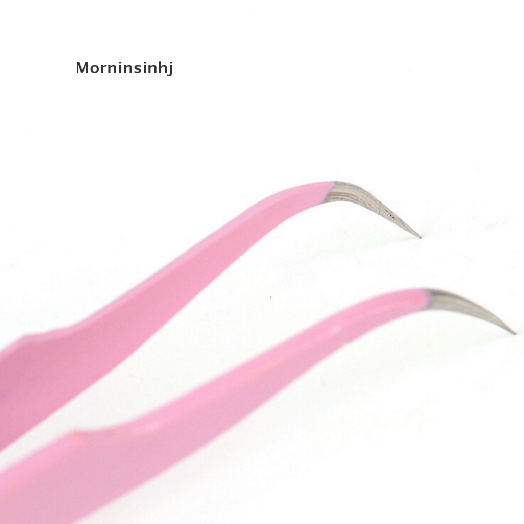 Mornin 2PCS Steel Pink Straight+Bend Tweezer Untuk Eyelash Extensions Nail Art Nippers id