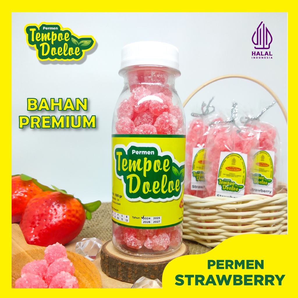 

Permen STRAWBERRY 100% Gula Asli Bahan Premium Merk Tempoe Doeloe