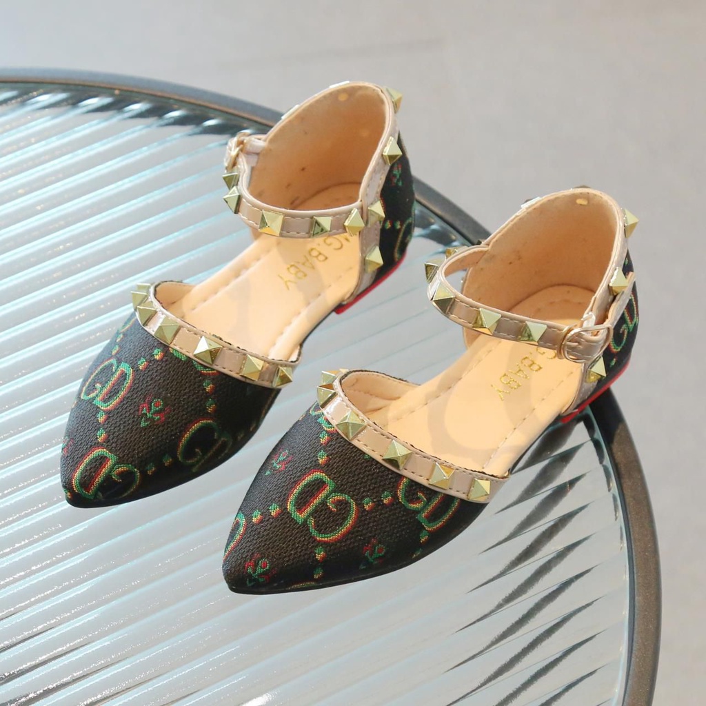 (LOLI-JKT) V61 SEPATU ANAK CEWEK MEWAH RIVET HEELS BUCKLE SIZE 26-36