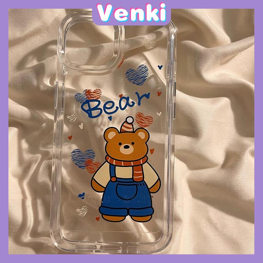 Case For iPhone 11 Soft TPU Clear Space Case Cute Cartoon Bear Case Plating Buttons Camera Protection Shockproof For iPhone 14 13 12 11 Plus Pro Max 6 7 8 Plus XR XS