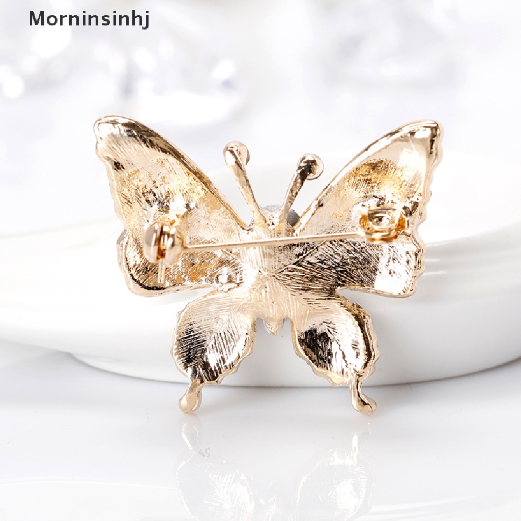 Mornin Fashion Hitam Kupu-Kupu Bros Butterfly Kristal Bros Aksesoris Elegan Pin id