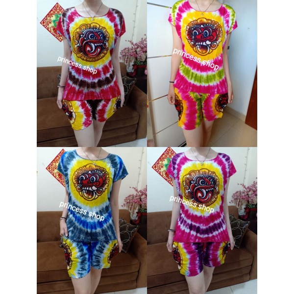 setelan baju bali neci pelangi barong lukis size M, L , XL, XXL,XXXL celana pendek