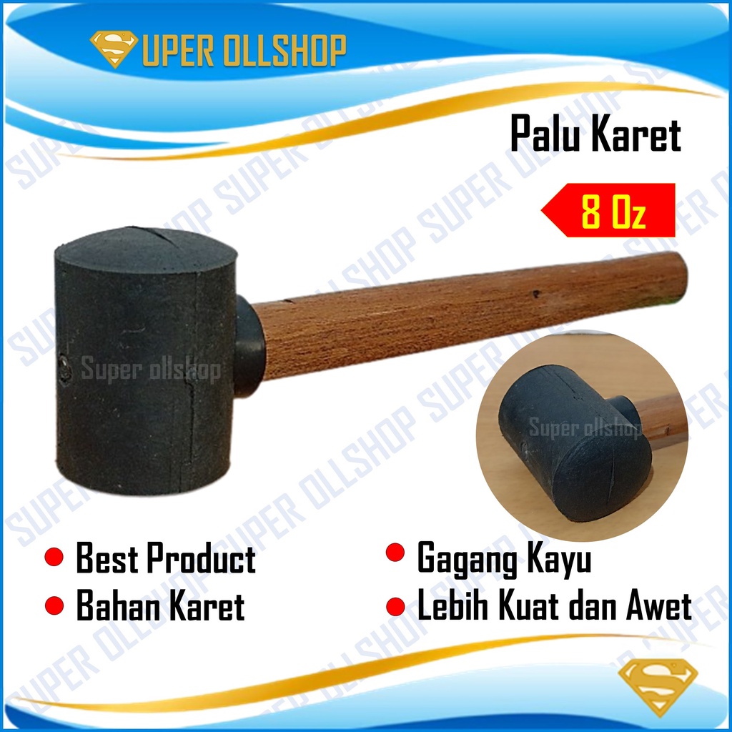 Palu Godam Karet / Palu Karet Keramik / Palu Granit High Quality Gagang Kayu Martil Rubber Hammer Wooden Handle 8 Oz