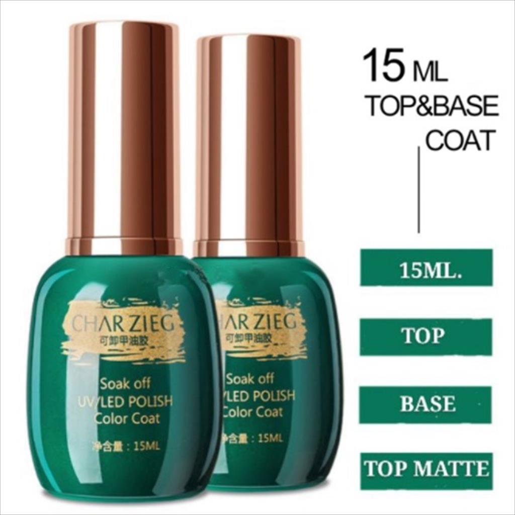 CHARZIEG TOP COAT &amp; UV BASE COAT / NAIL PRIMER / BUSTING GLUE 15ML