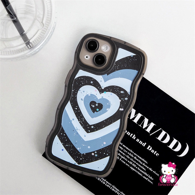 IPHONE Ins Bling Bintang Gradien Cinta Hati Case Kompatibel Untuk Iphone11 12 13 14 Pro Max XR 8 6 14 7 6s Plus 7Plus X XS Max SE 2020 Lembut Tpu Bergelombang Pinggiran Penutup Belakang