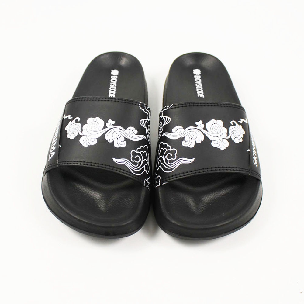 Sendal Slop Pria Wanita BOYSCODE X SKINRUMA Japan Clouds Hitam / Slide Pria / Slip On Pria / Sendal Cowok / Sendal Cewek