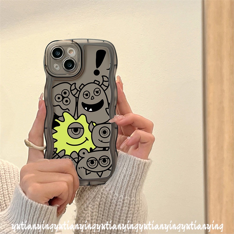 Kartun Cute Little Monster Case Oppo A17 A16 A7 A77s A9 A53 A12 A96 A15 A57 A3s A54 A17K A95 A16s A74 A5s A55 A76 A1k A77 A5 A16K A52 Reno 5F 7Z 86 Soft Tpu Wavy Edge Back Sarung