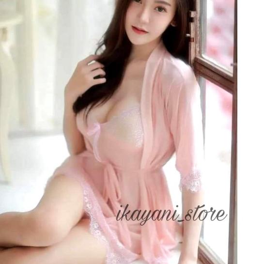 New -  IKAYANI_STORE Kimono Set Lingerie Sexy Menggoda Lace Transparan Baju Tidur Wanita Dewasa Dina