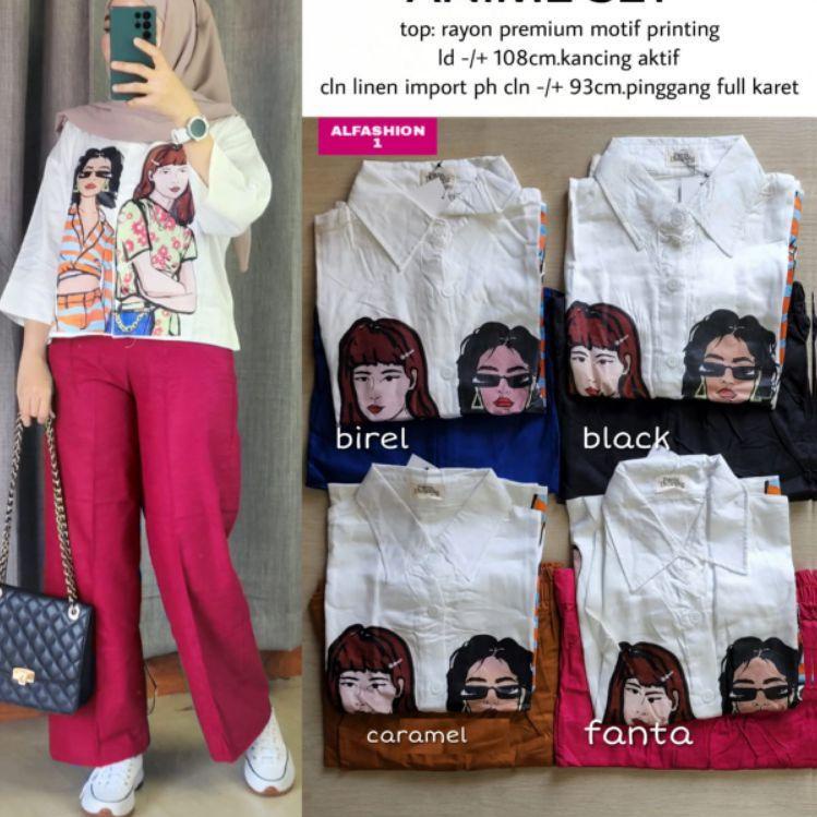 ● ANIME SET CROP CRINKLE SABLON LD 110 // SETELAN KEMEJA CRINKLE SABLON // SETELAN POLOS CRINKLE // 