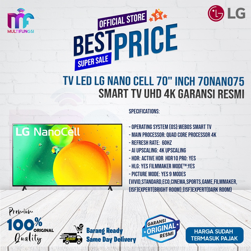 TV LED LG Nano Cell 70" Inch 70NANO75 Smart TV UHD 4K Garansi Resmi