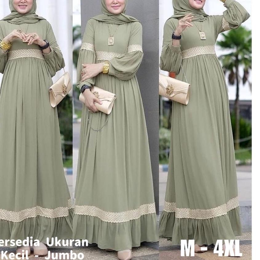 COD - Azrina Dress Ceruty Jumbo Ukuran M-4XL Gamis Lebaran Model Kekinian 2022 Viral Promo 