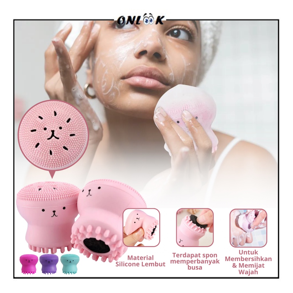 Spons Sikat Pembersih Pori Wajah Silikon Bentuk Gurita Alat Pijat Cuci Muka Octopus Facial Cleansing Brush Sponge Perawatan Wajah