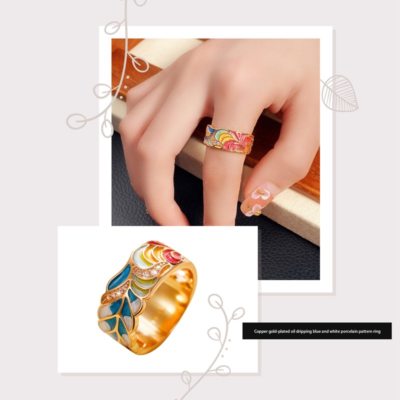 Cincin Wanita Enamel Berwarna Didesain Baru Untuk Pesta Motif Aesthetic Cincin Warna Emas Mewah Hadiah Mewah Perhiasan Fashion