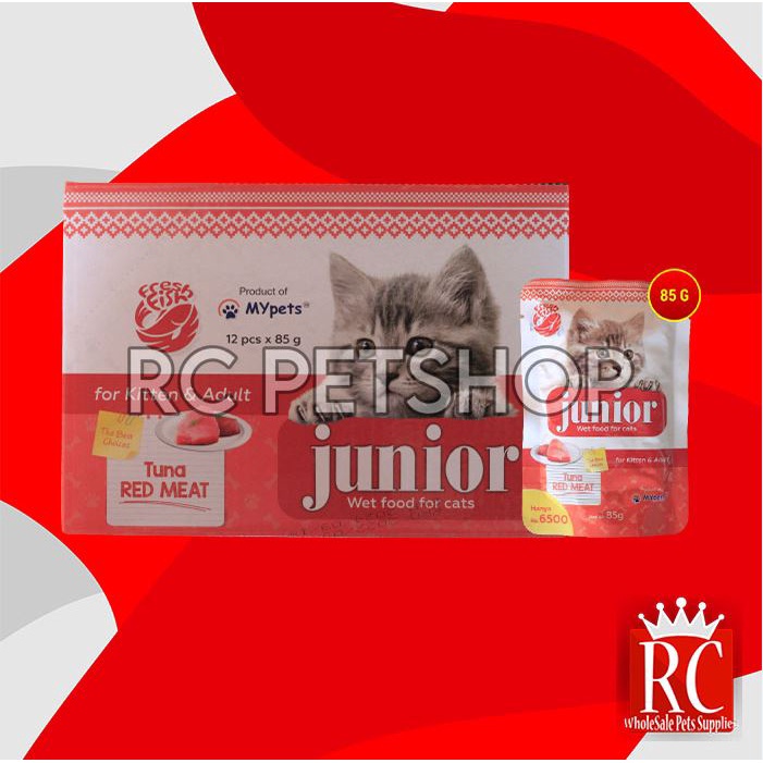 Makanan Kucing Junior Wet Food Pouch 85 Gram Grosir Dus isi 12 Pcs