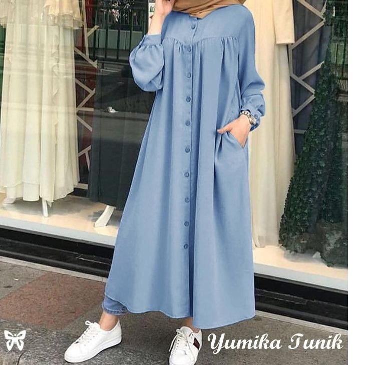 ♡ Kemeja Tunik JUMBO Panjang YUMIKA XL, XXL, 3XL Katun Chembre Good Quality ➮
