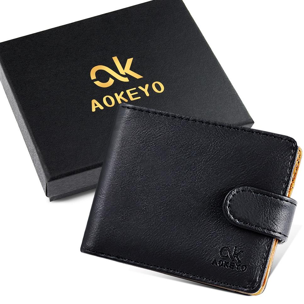 SALE TERBATAS AOKEYO Dompet Pria/Dompet Kulit Pria/Dompet Lipat Pria Pendek 9 Slot Kartu（Kotak Hadia