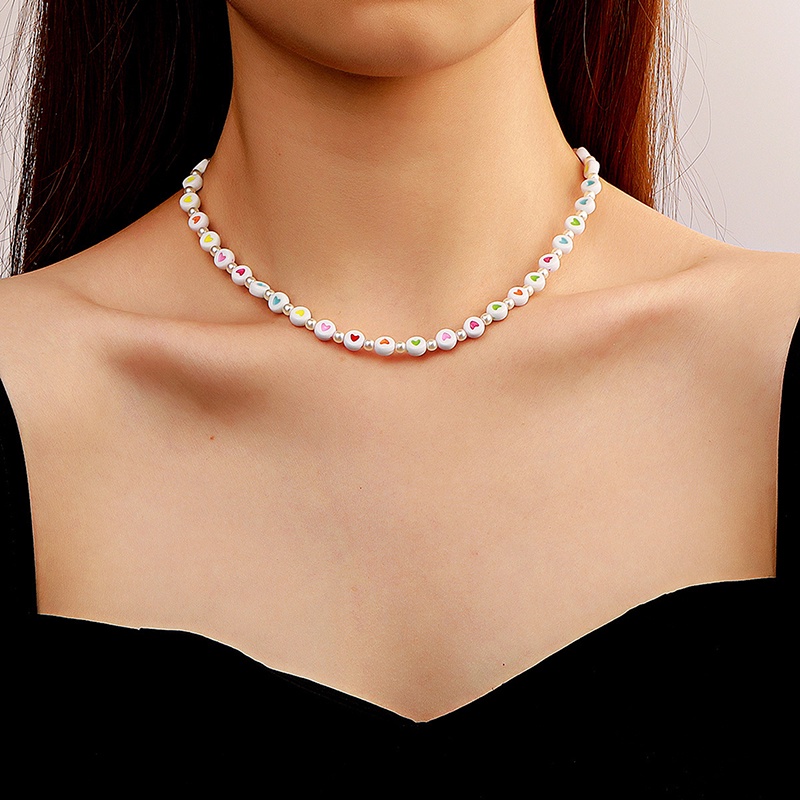 [AYBx] Baju Kaos Distro Pria Wanita Lengan Pendek Warna-warni Manik Mutiara Gelang Kaki Bohemian Manik-Manik Jantung Kalung Akrilik Handmade Bead Bracelet Anklet