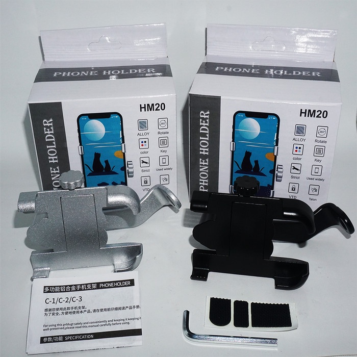 Holder Hp Stang Motor Spion Handphone Smartphone Gojek Full Metal Besi Aluminium