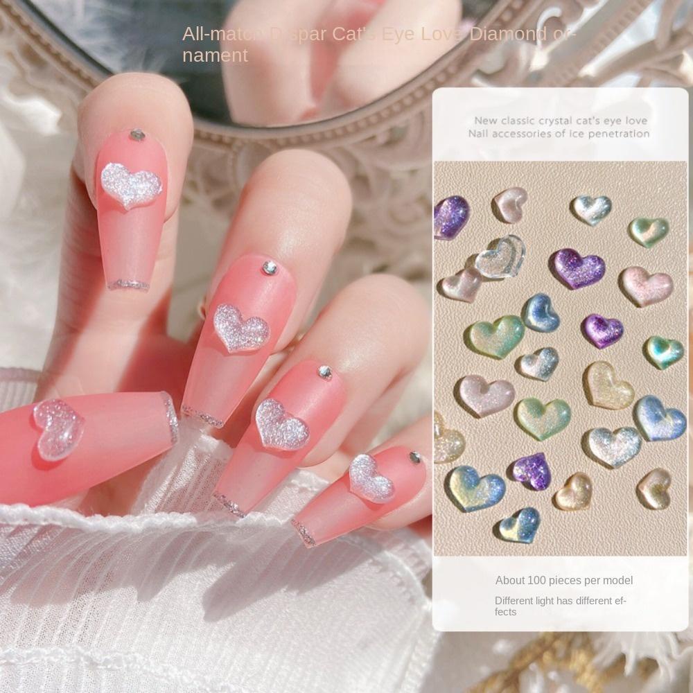 Mxbeauty Jantung Dekorasi Kuku Wanita Pesona Kuku Mata Kucing Kuku Rhinestones Manikur Aksesoris Nail Art Perhiasan 3D Naill Art Drills