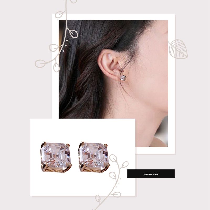 Anting Tusuk Cubic Zirconia Persegi Hijau Untuk Wanita Aksesoris Tindik Telinga Sederhana Dan Elegan Perhiasan Fashion