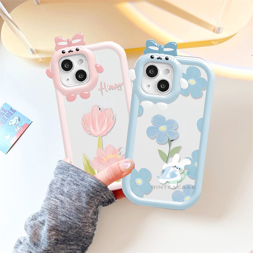 IPHONE Fashion Case Kompatibel Untuk Iphone14 11 12 iPhone6 7 8 Plus 13 Pro MAX 11Pro MAX XR X XS MAX Bunga Tulip Kelinci Monster Kecil Frame Lensa Phone Case Binteacase