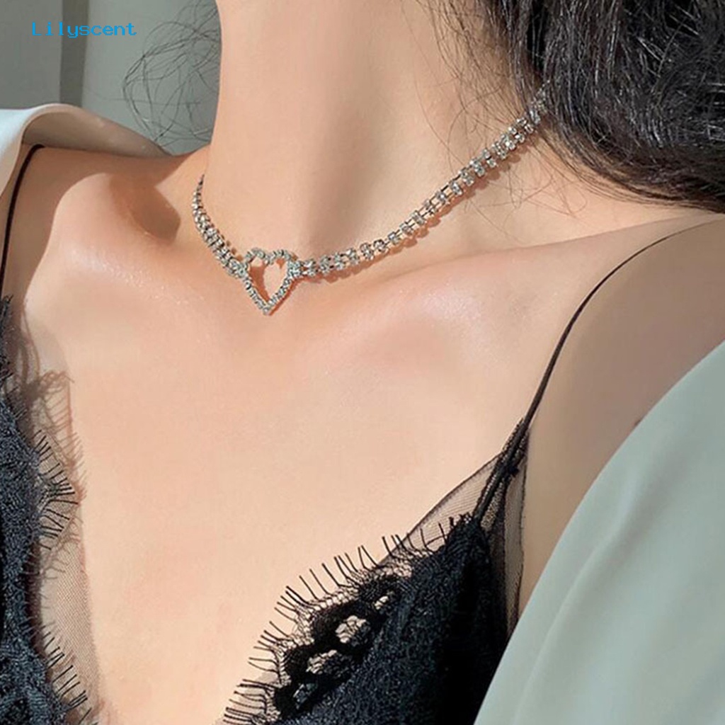 [LS] Rantai Klavikula Elegan Jantung Pesona Geometris Berkilau Dapat Disesuaikan Hias Hadiah Wanita Penuh Berlian Imitasi Choker Kalung Perhiasan Untuk Perjamuan