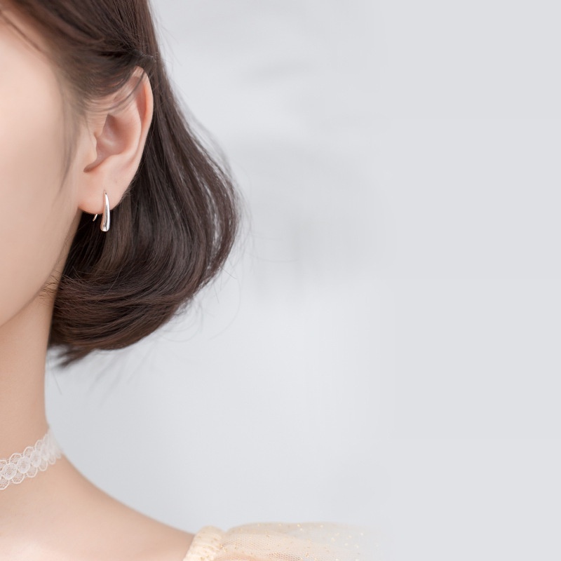 S925 Perak Jarum Anting Perempuan Korea Tetesan Air Anting Kait Telinga Desain Sederhana Ear Rings