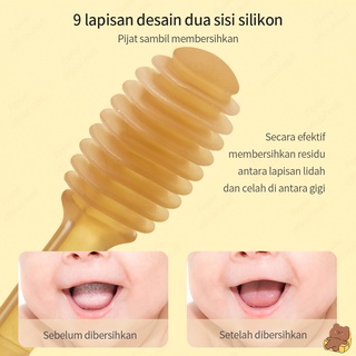 Sikat Lidah Bayi 2in1 Sikat Gigi Silikon Perawatan Mulut Bayi 0 hingga 1 setengah tahun bayi mencuci mulut dan lidah artefak pelapis