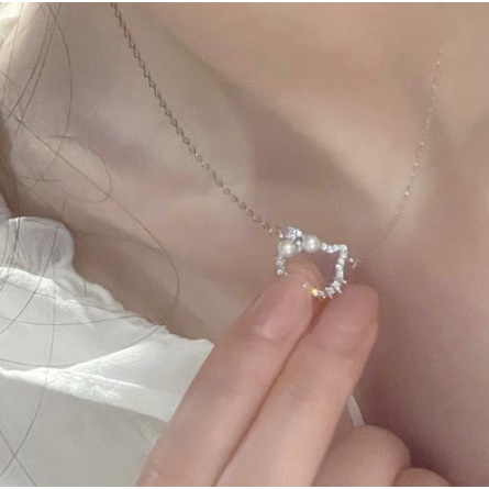 Xia.id Kalung Rantai Liontin Kartun Hello Kitty Hias Mutiara + Berlian Imitasi Untuk Anak Perempuan