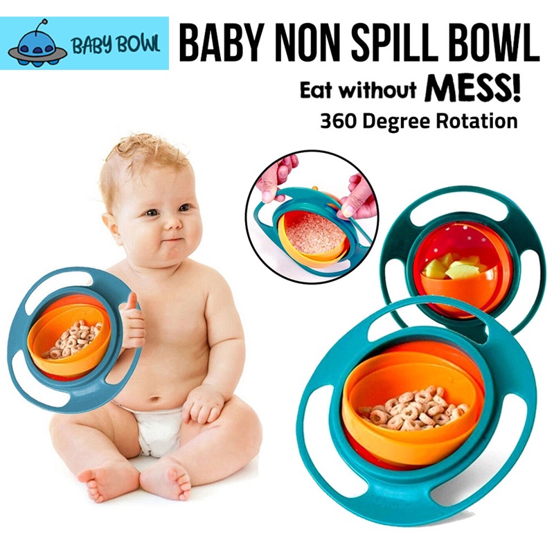 360derajat Baby Gyro Mangkok Anak Lucu Non Tumpah Rotasi Balance Dish Plate Food-grade PP Makan Peralatan Makan