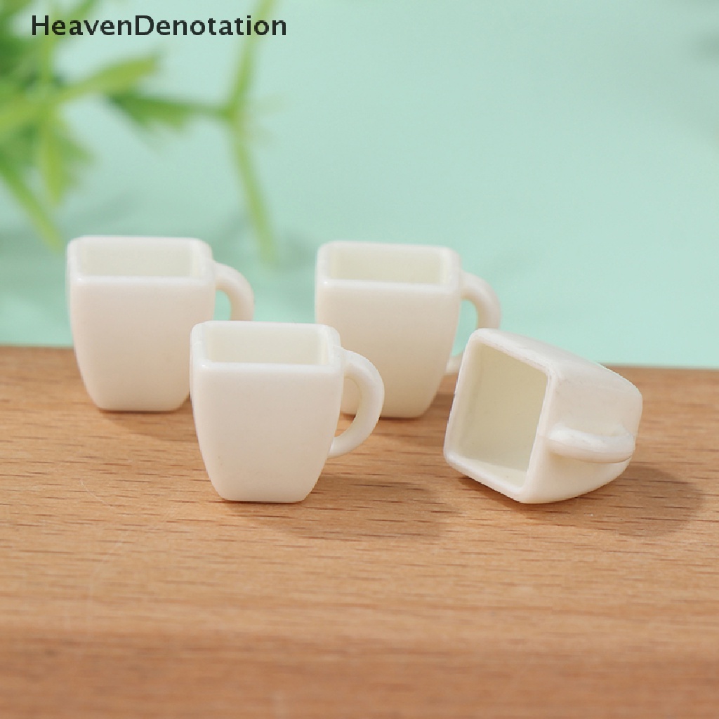 [HeavenDenotation] 4Pcs 1: 12 Dollhouse Miniature Cup White Square Cup Tea Cup Coffee Cup Decor Toy HDV