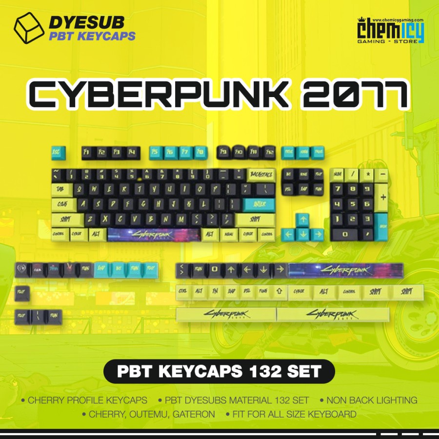 Cyberpunk 2077 PBT Dye-sub Keycaps 138 set Cherry Profile