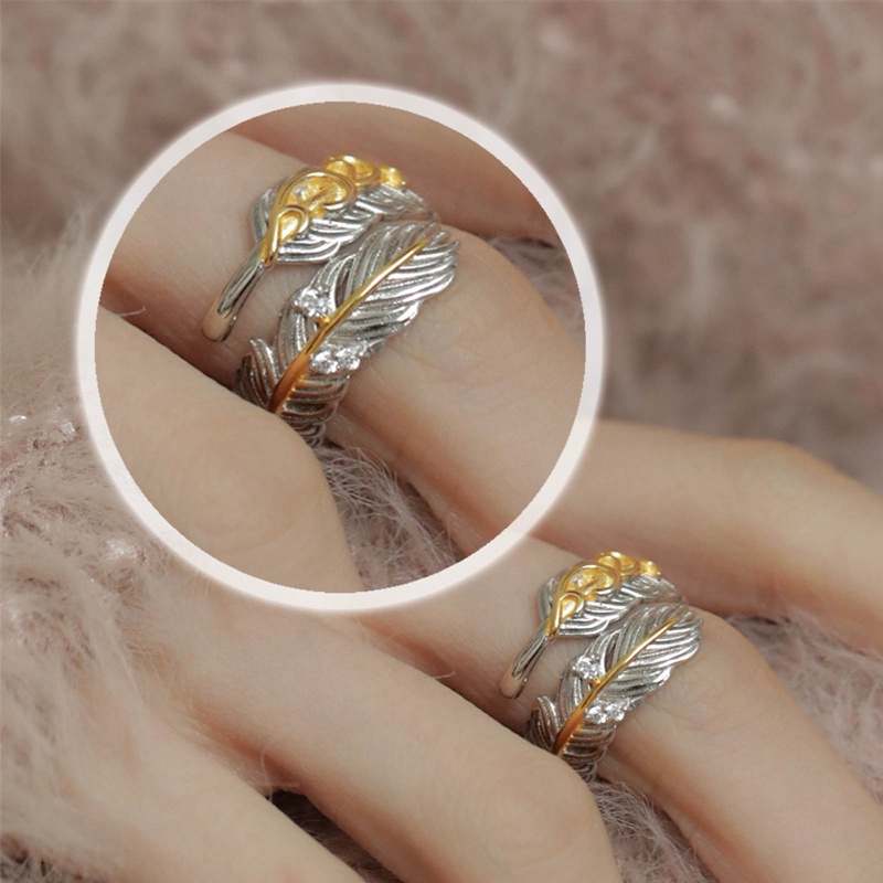 Retro Bulu Pembukaan Cincin Warna Silver Vintage Sayap Perhiasan Untuk Pria Warna Emas Perak Open Band Rings